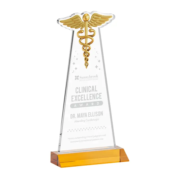 Caduceus Award - Starfire Crystal - Engraved #3