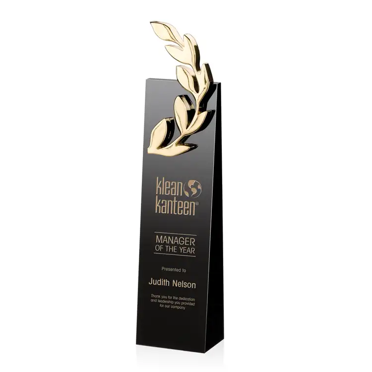Camborne Optical Crystal with Gold Wreath Award - Deep Etch