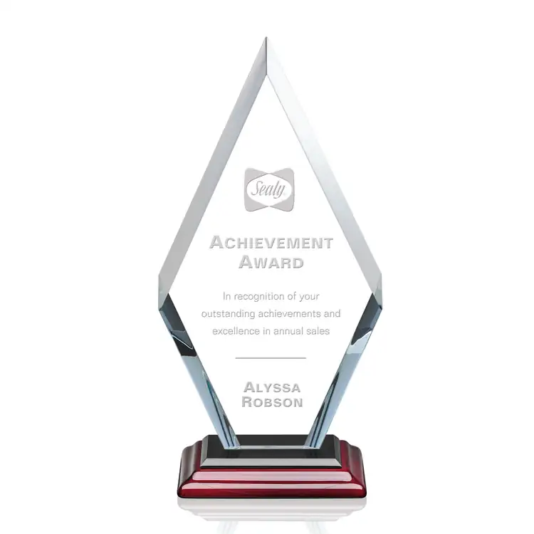 Cancun Crystal Award on Rosewood Base - Deep Etch #3