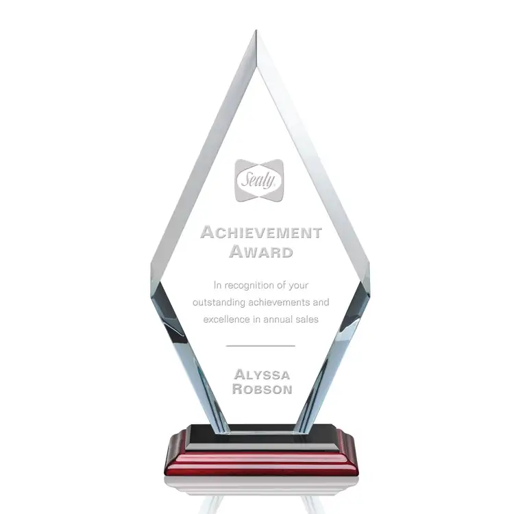 Cancun Crystal Award on Rosewood Base - Deep Etch #4