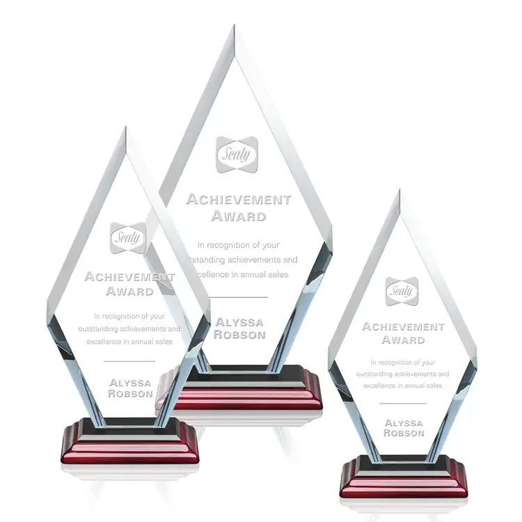 Cancun Crystal Award on Rosewood Base - Deep Etch