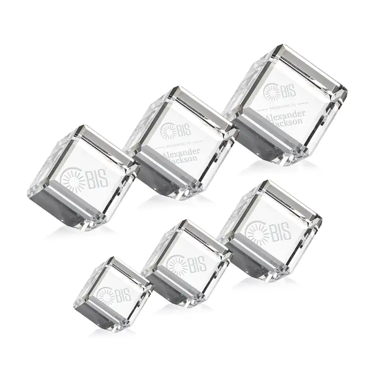 Carlton Optical Crystal Award - Clipped Cube - Deep Etch