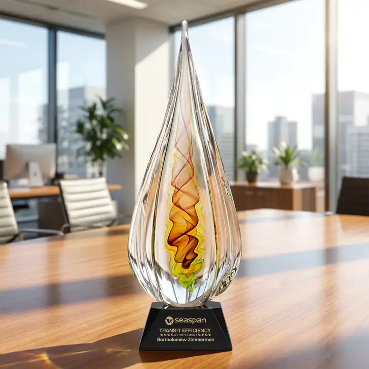 Carterra Art Glass Award on Sheffield Base - Black or Green - Laser Engraving #4