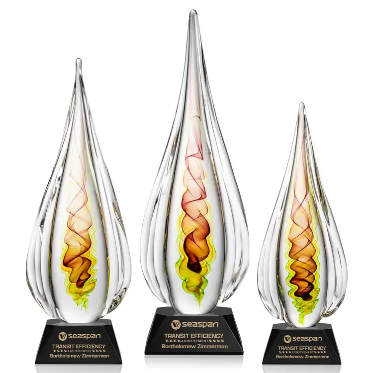 Carterra Art Glass Award on Sheffield Base - Black or Green - Laser Engraving