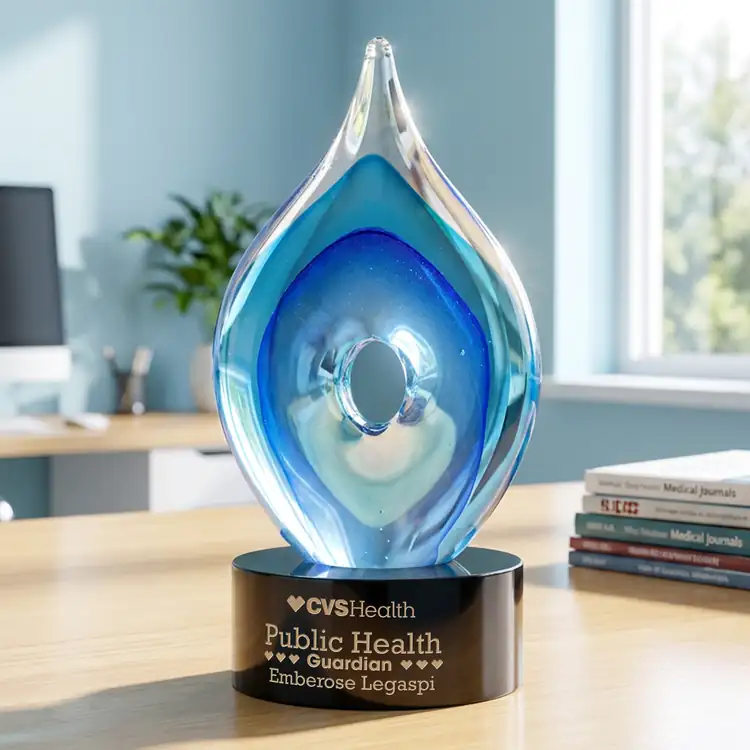 Caspian Art Glass Award on Marvel Base - Black or Blue - Laser Engraving #4