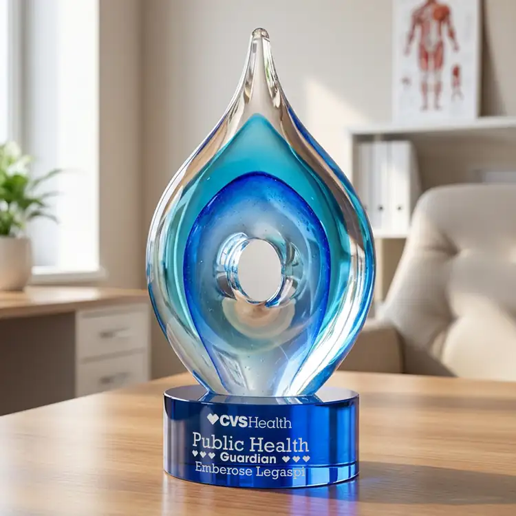 Caspian Art Glass Award on Marvel Base - Black or Blue - Laser Engraving #5