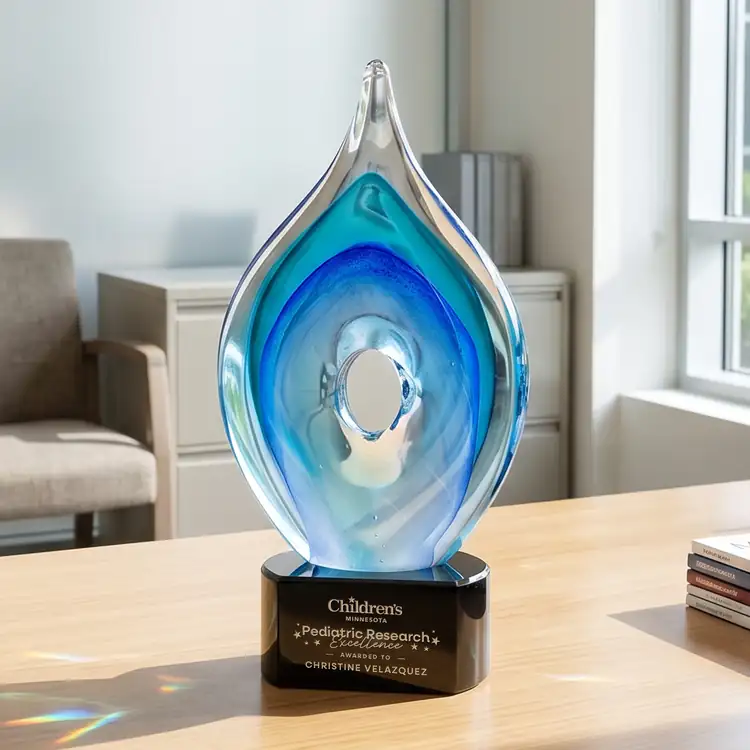 Caspian Art Glass Award on Paragon Base - Black or Blue - Laser Engraving #4