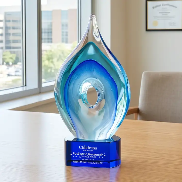 Caspian Art Glass Award on Paragon Base - Black or Blue - Laser Engraving #5