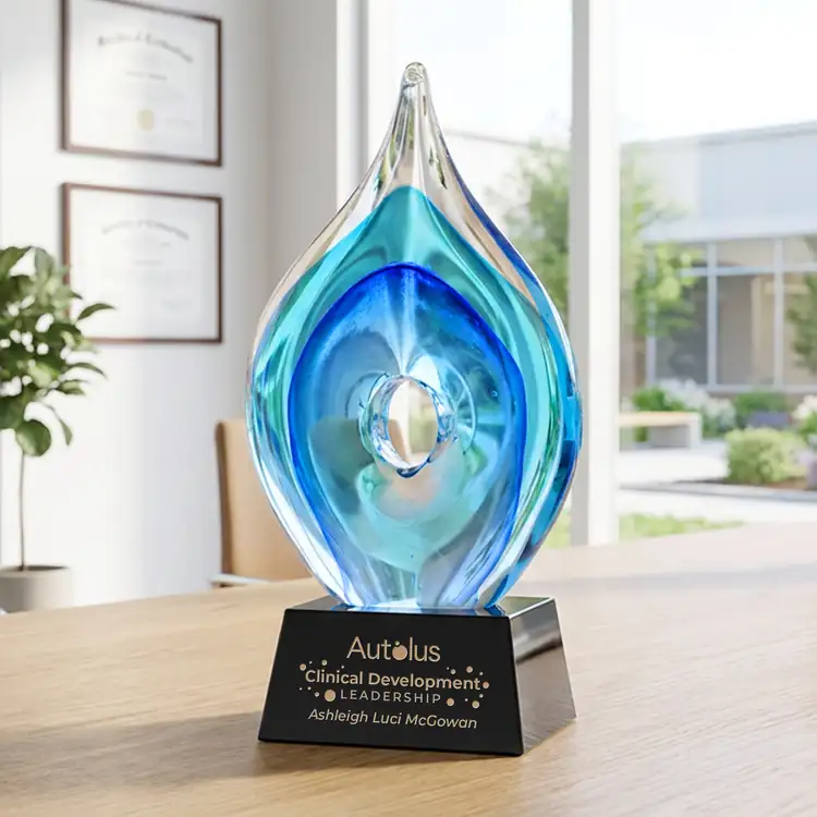 Caspian Art Glass Award on Robson Base - Black or Blue - Laser Engraving #4