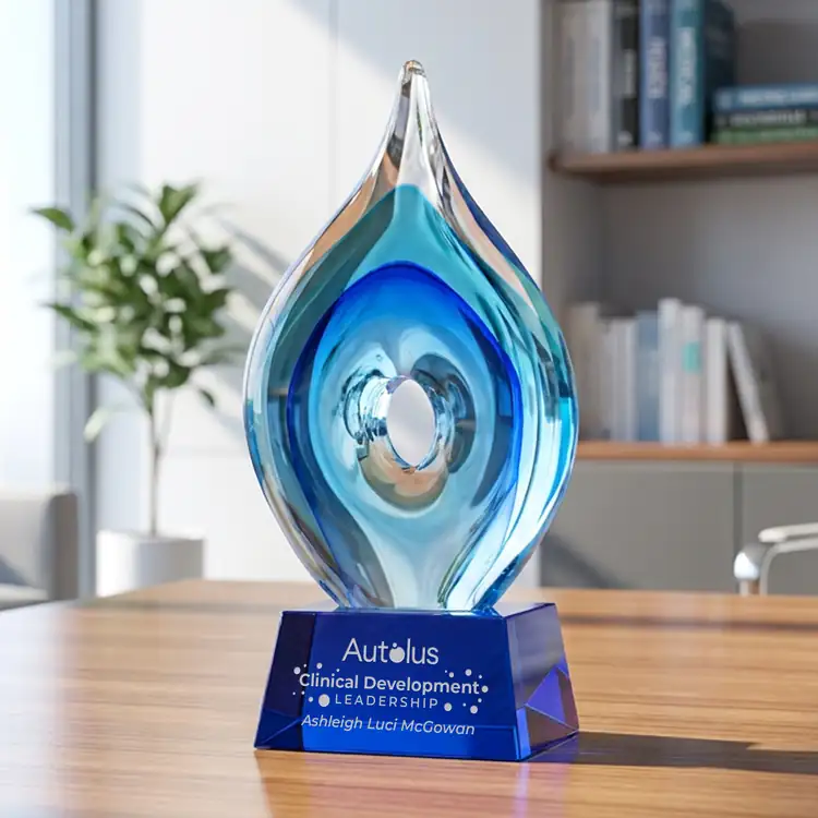 Caspian Art Glass Award on Robson Base - Black or Blue - Laser Engraving #5