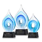 Trophée Caspian en verre d’art sur socle Robson noir ou bleu - Gravure