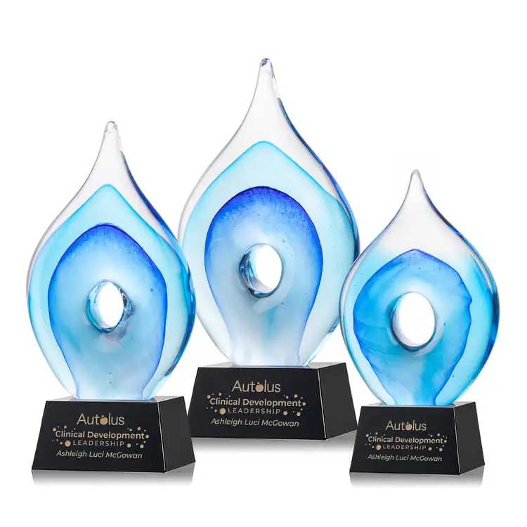 Caspian Art Glass Award on Robson Base - Black or Blue - Laser Engraving