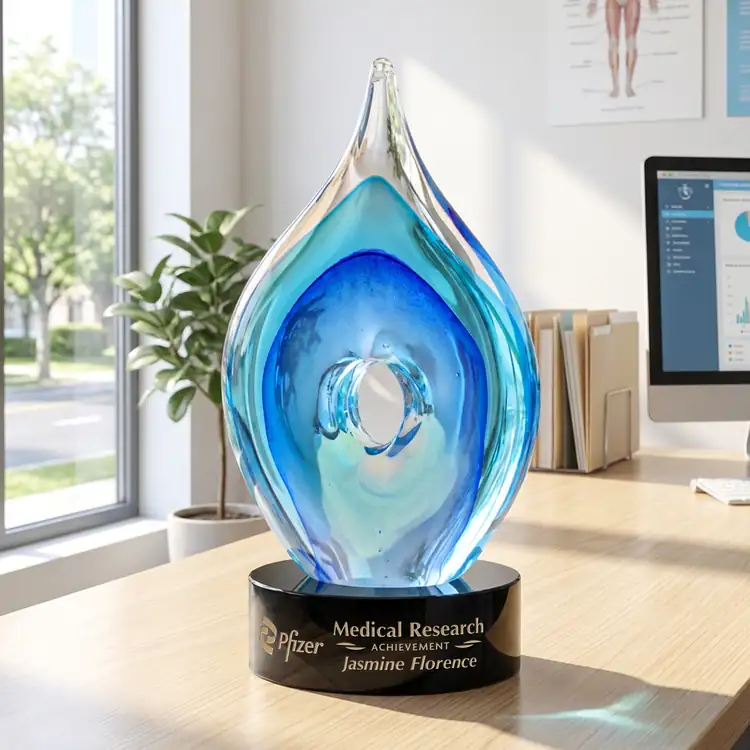 Caspian Art Glass Award on Stanrich Base - Black or Blue - Laser Engraving #4