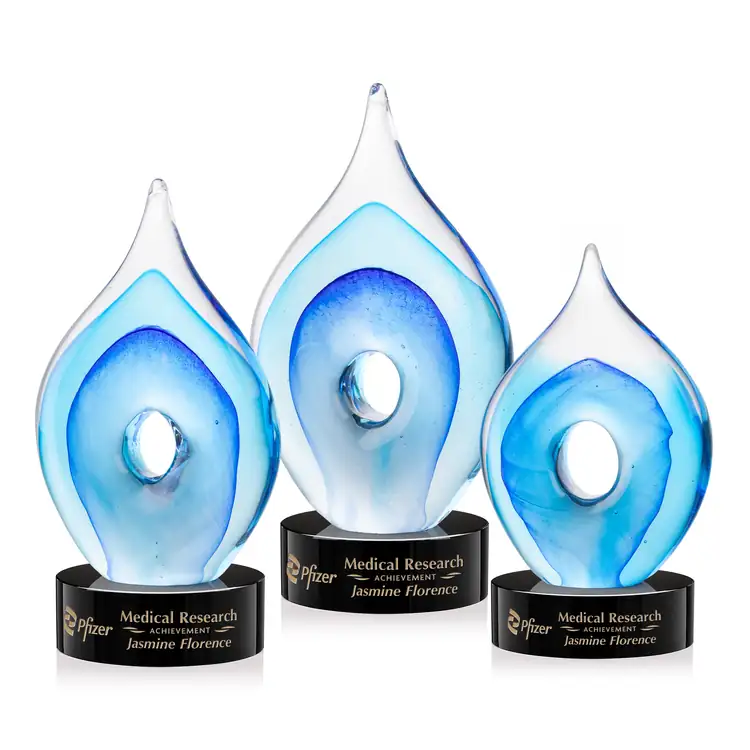 Caspian Art Glass Award on Stanrich Base - Black or Blue - Laser Engraving