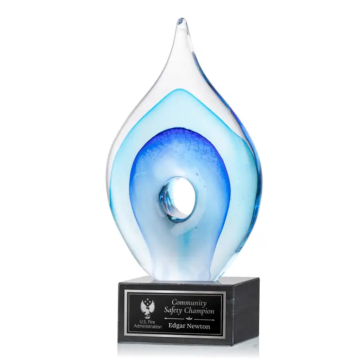 Caspian Art Glass Award on Square Marble Base - Laser Engraving #2
