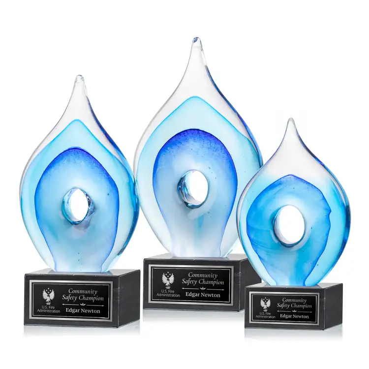 Caspian Art Glass Award on Square Marble Base - Laser Engraving