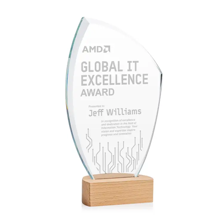 Clarence Crystal Award on Beechwood Base - Deep Etch #3