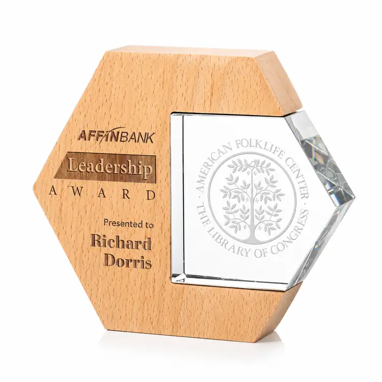 Clinton Award - Optical Crystal, Wood - Engraved