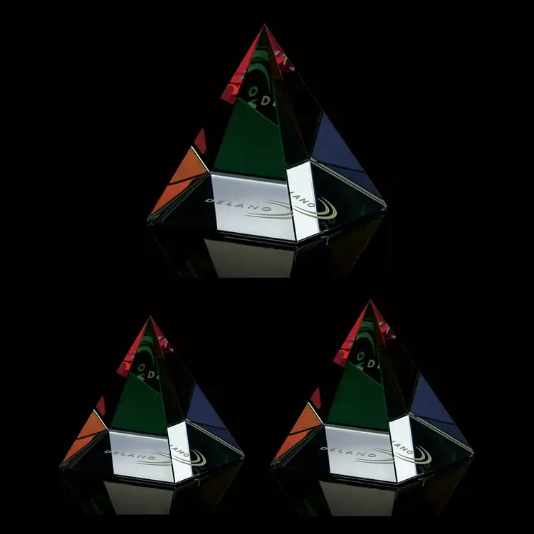 Colored Pyramid Optical Crystal Award with Prismatic Reflections