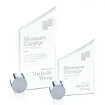 Trophée Cooper en verre jade avec support rond argenté - Gravure