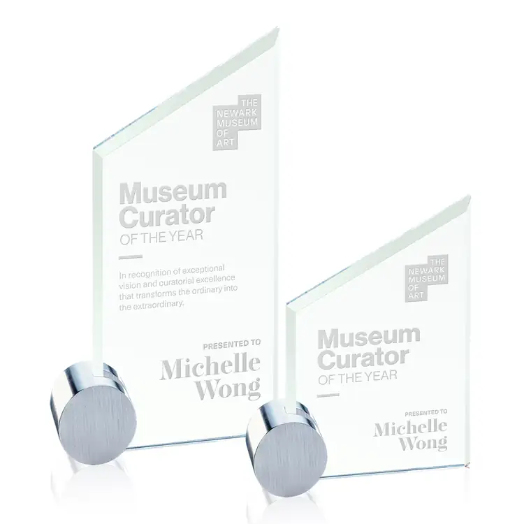 Cooper Jade Glass Award with Silver Circle Holder - Deep Etch