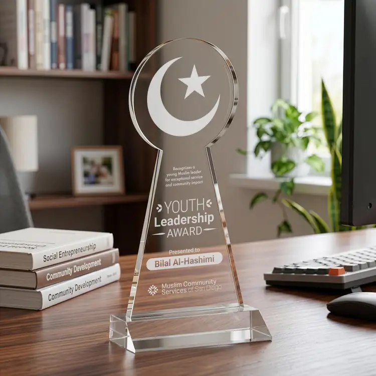 Crescent and Star Crystal Award - Deep Etch #11