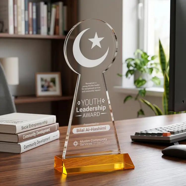 Crescent and Star Crystal Award - Deep Etch #12