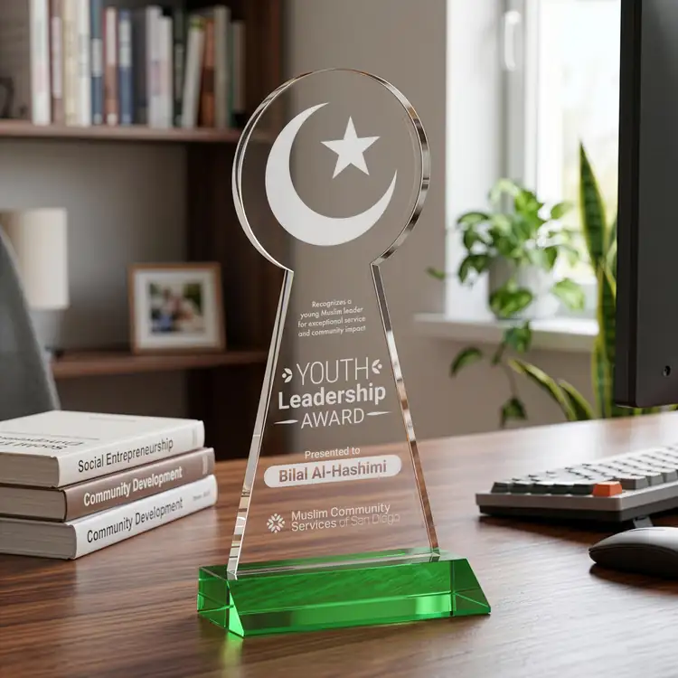 Crescent and Star Crystal Award - Deep Etch #13