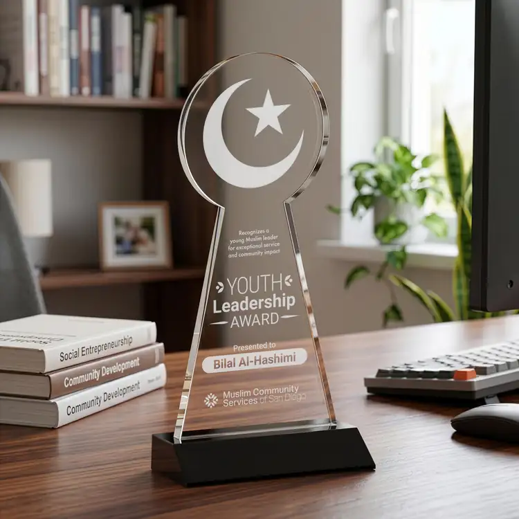 Crescent and Star Crystal Award - Deep Etch #14