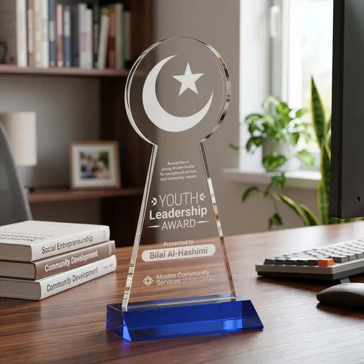 Crescent and Star Crystal Award - Deep Etch #15