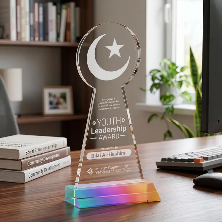 Crescent and Star Crystal Award - Deep Etch #16