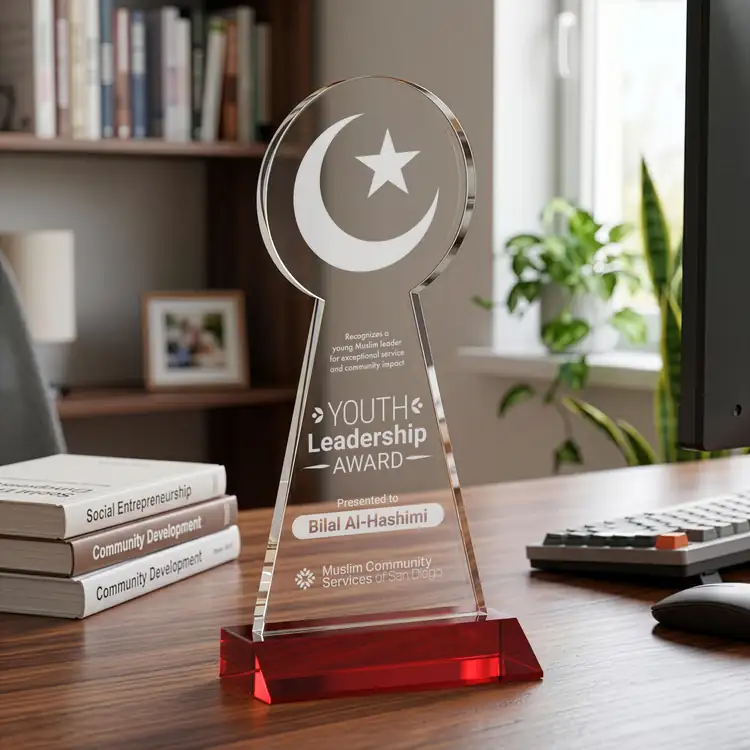 Crescent and Star Crystal Award - Deep Etch #17