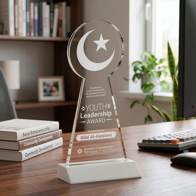 Crescent and Star Crystal Award - Deep Etch #18
