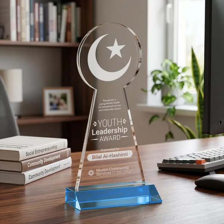 Crescent and Star Crystal Award - Deep Etch #19