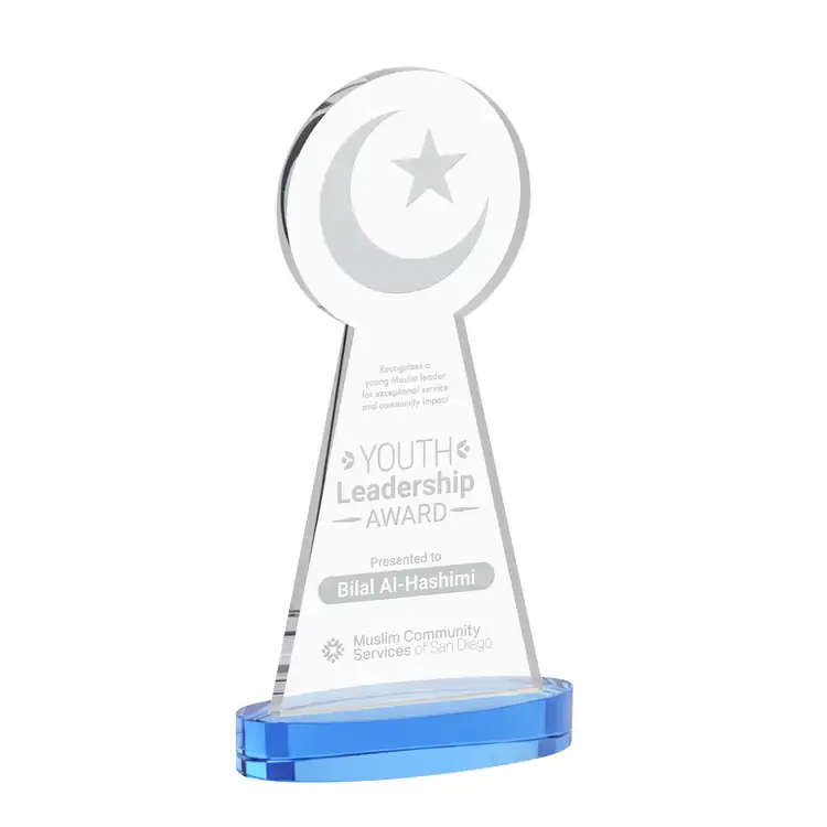 Trophée Croissant et étoile en cristal sur socle Alberton - Gravure #10