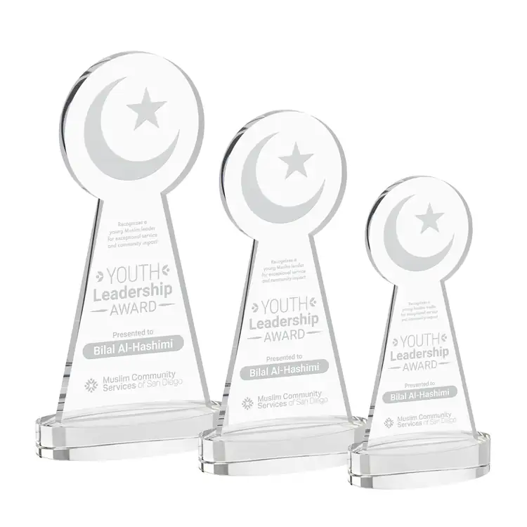 Trophée Croissant et étoile en cristal sur socle Alberton - Gravure