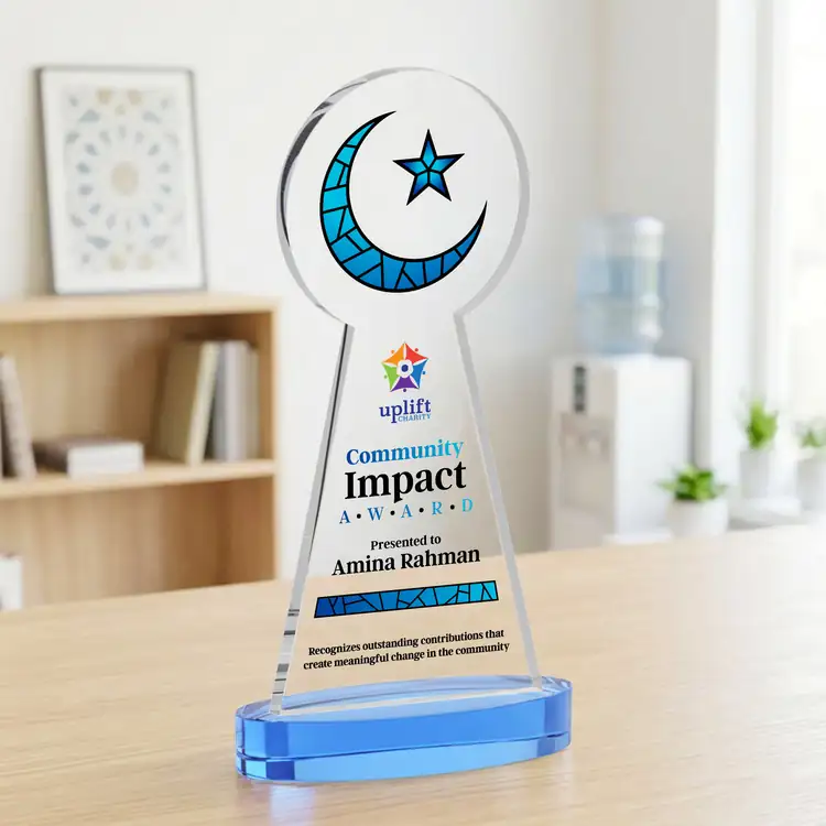 Crescent and Star Crystal Award on Alberton Base - Multicolor #11