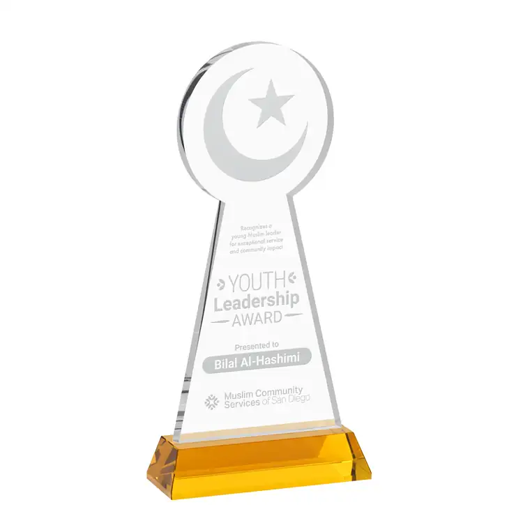 Crescent and Star Crystal Award on Hartford Base - Deep Etch #3