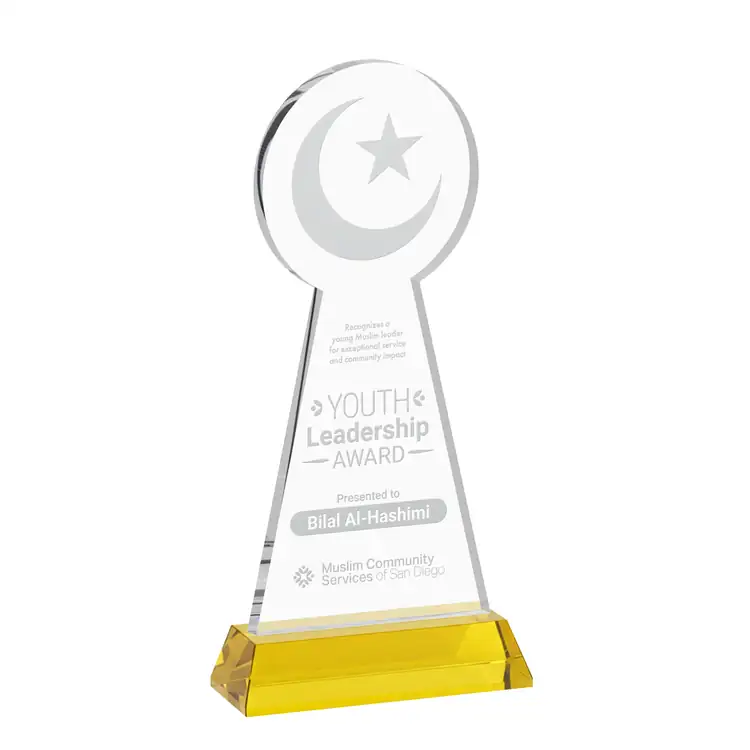 Crescent and Star Crystal Award on Hartford Base - Deep Etch #4
