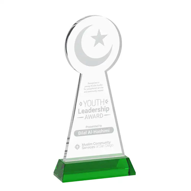 Crescent and Star Crystal Award on Hartford Base - Deep Etch #5