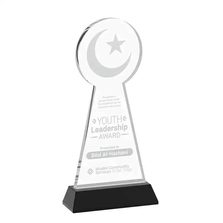 Crescent and Star Crystal Award on Hartford Base - Deep Etch #6