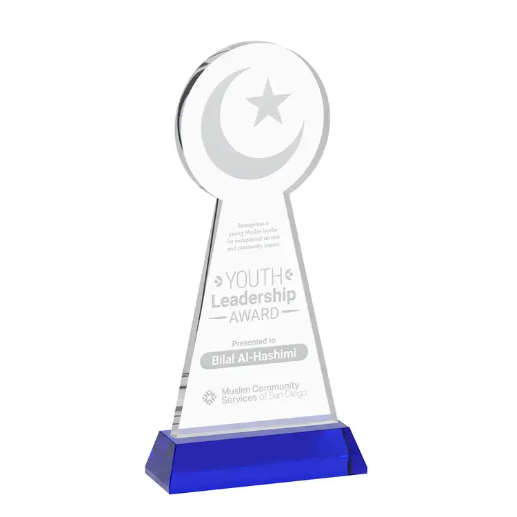 Crescent and Star Crystal Award on Hartford Base - Deep Etch #7