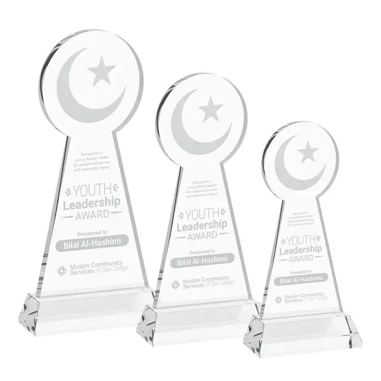 Crescent and Star Crystal Award on Hartford Base - Deep Etch