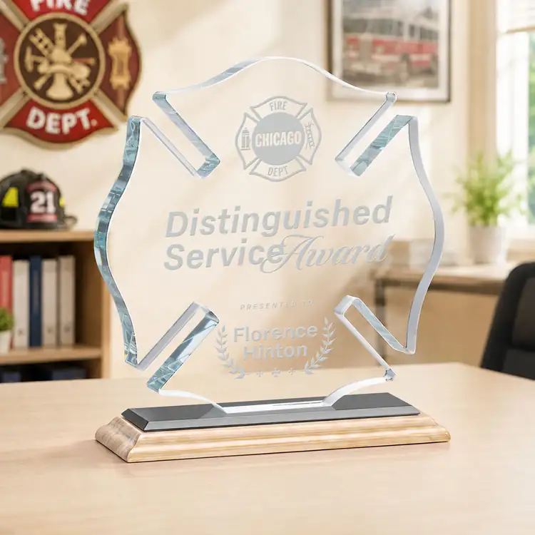 Maltese Cross Award on Bamboo Base - Deep Etch #5