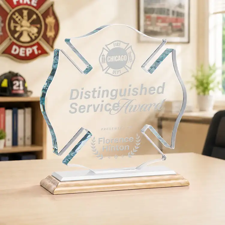 Maltese Cross Award on Bamboo Base - Deep Etch #6