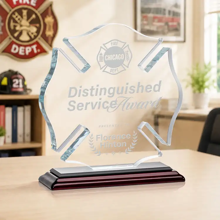 Maltese Cross Award on Rosewood Base - Deep Etch #3