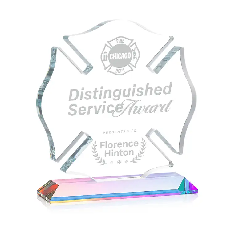 Maltese Cross Award on Crystal Base - Deep Etch #17