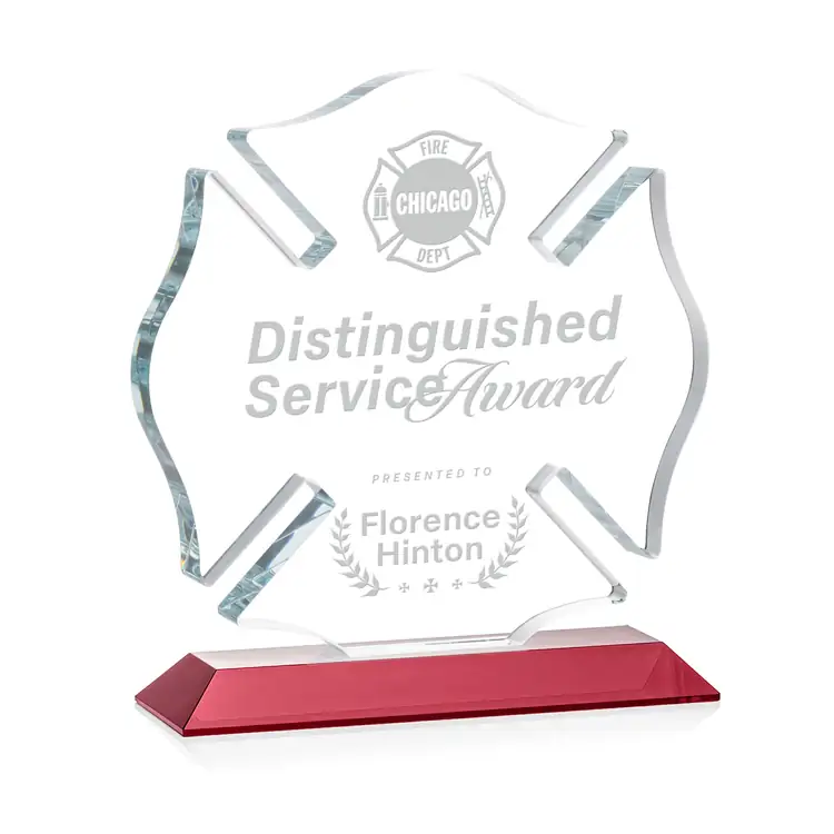 Maltese Cross Award on Crystal Base - Deep Etch #18