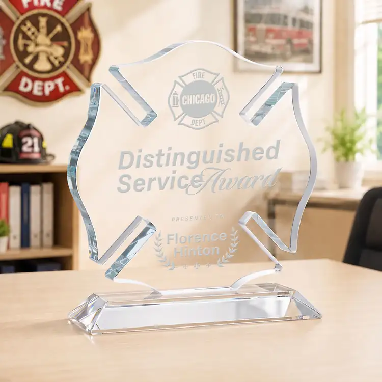Maltese Cross Award on Crystal Base - Deep Etch #21