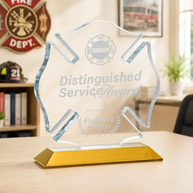 Maltese Cross Award on Crystal Base - Deep Etch #22
